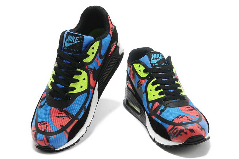 Nike Air Max 90 Chaussures Hommes pre TAPE Noir Bleu fluorescente verte (2)